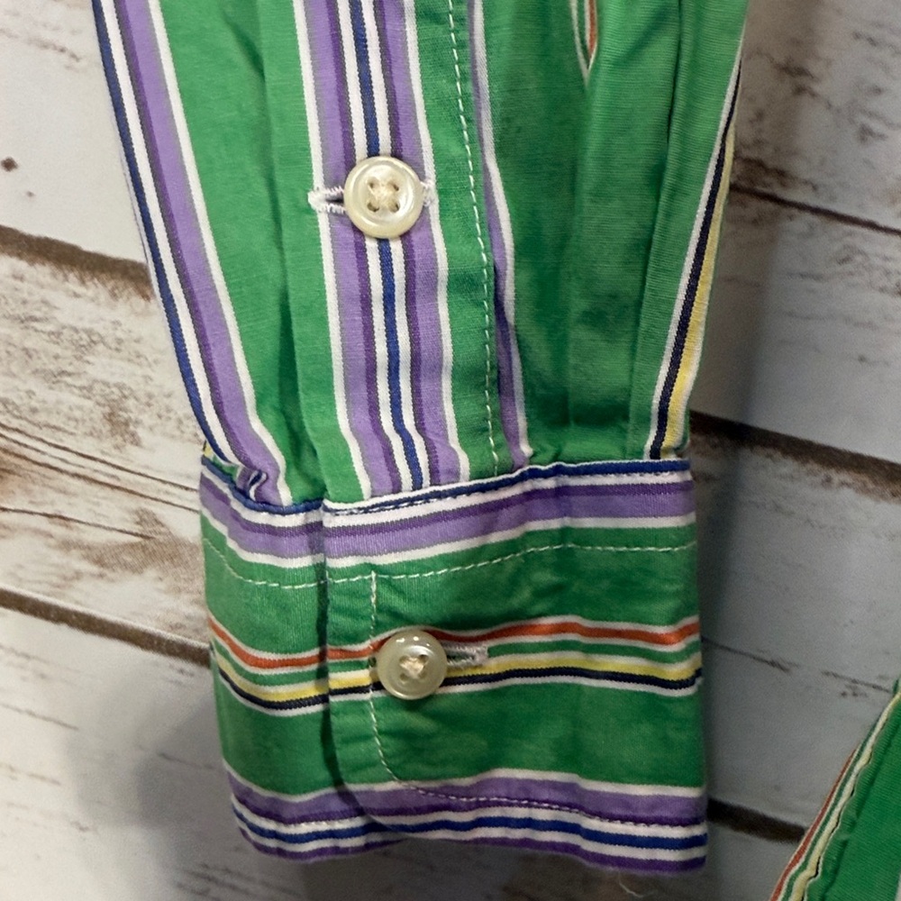 Ralph Lauren Boys Shirt Button Down long Sleeve With Green and Purple Strips EUC - Picture 5 of 9